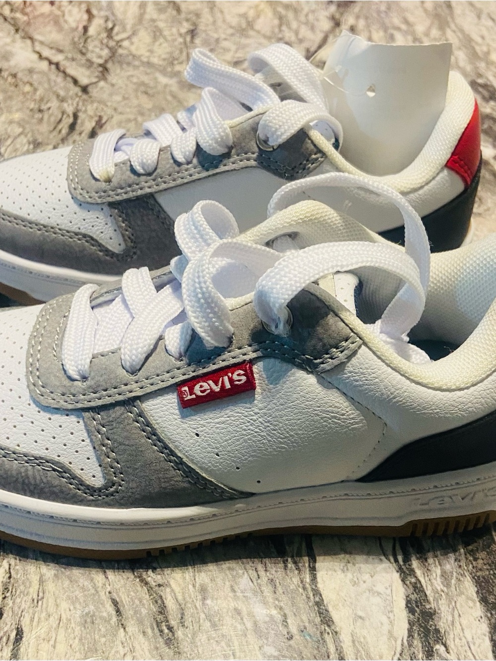 Levi's Kids White, Gray & Red Low-Top Sneakers